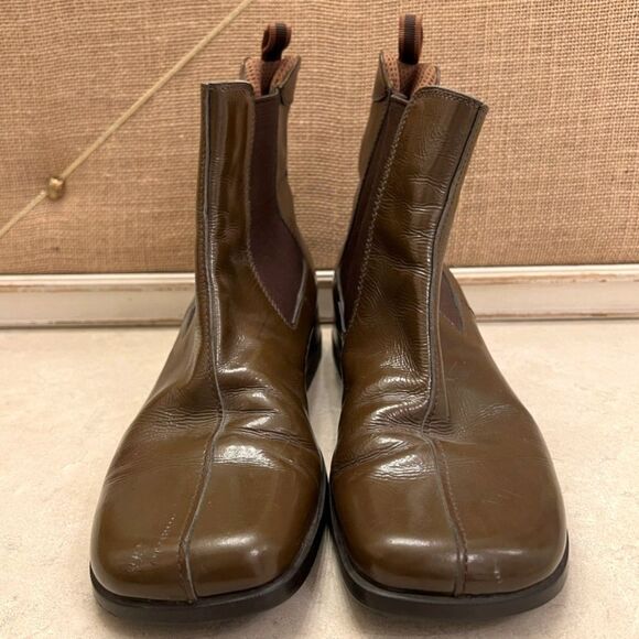 MIU MIU by Prada - Brown Patent Chelsea Leather Boots, Size 7